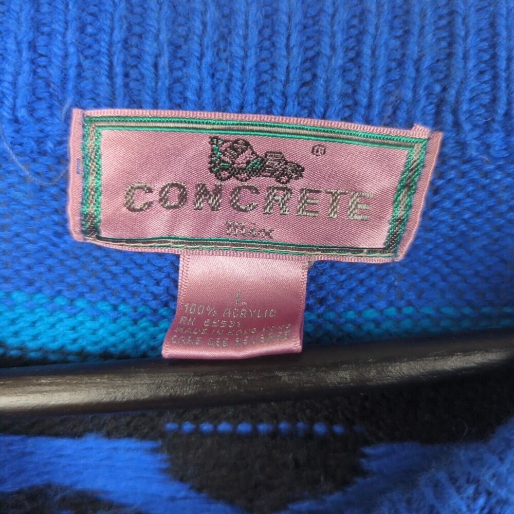 Concrete Mix Sweater Mens Size L Vintage Crew Neck Knit Pullover Blue Green Red - Picture 3 of 14